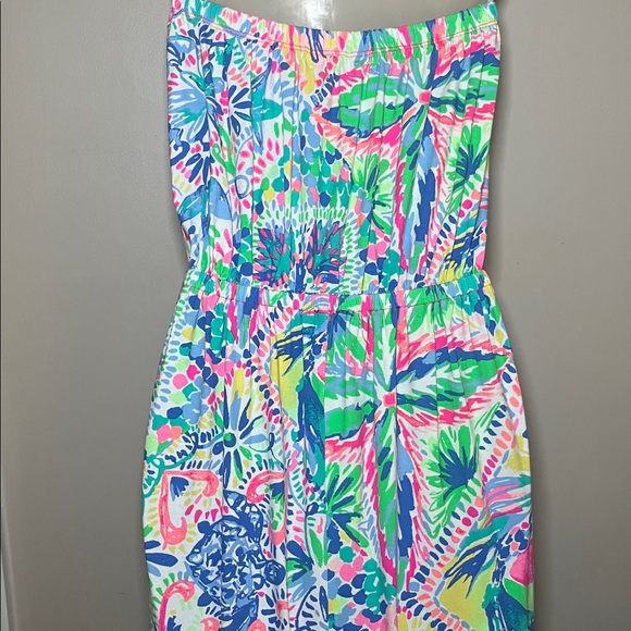 Vineyard Vines Marlisa Maxi Dress Strapless Tropical Pink Blue Green NWT Med - Picture 6 of 10